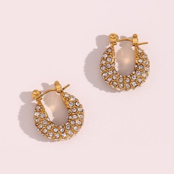 Small Zircon Huggie Hoop 18K Gold Plated Stainless Steel Earrings - Picture 1 of 9